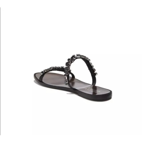 NWOT BADGLEY MISCHKA Loveday Black Leather 💎Crystal 💎 Slide Sandals SZ 9.5 - Picture 2 of 6
